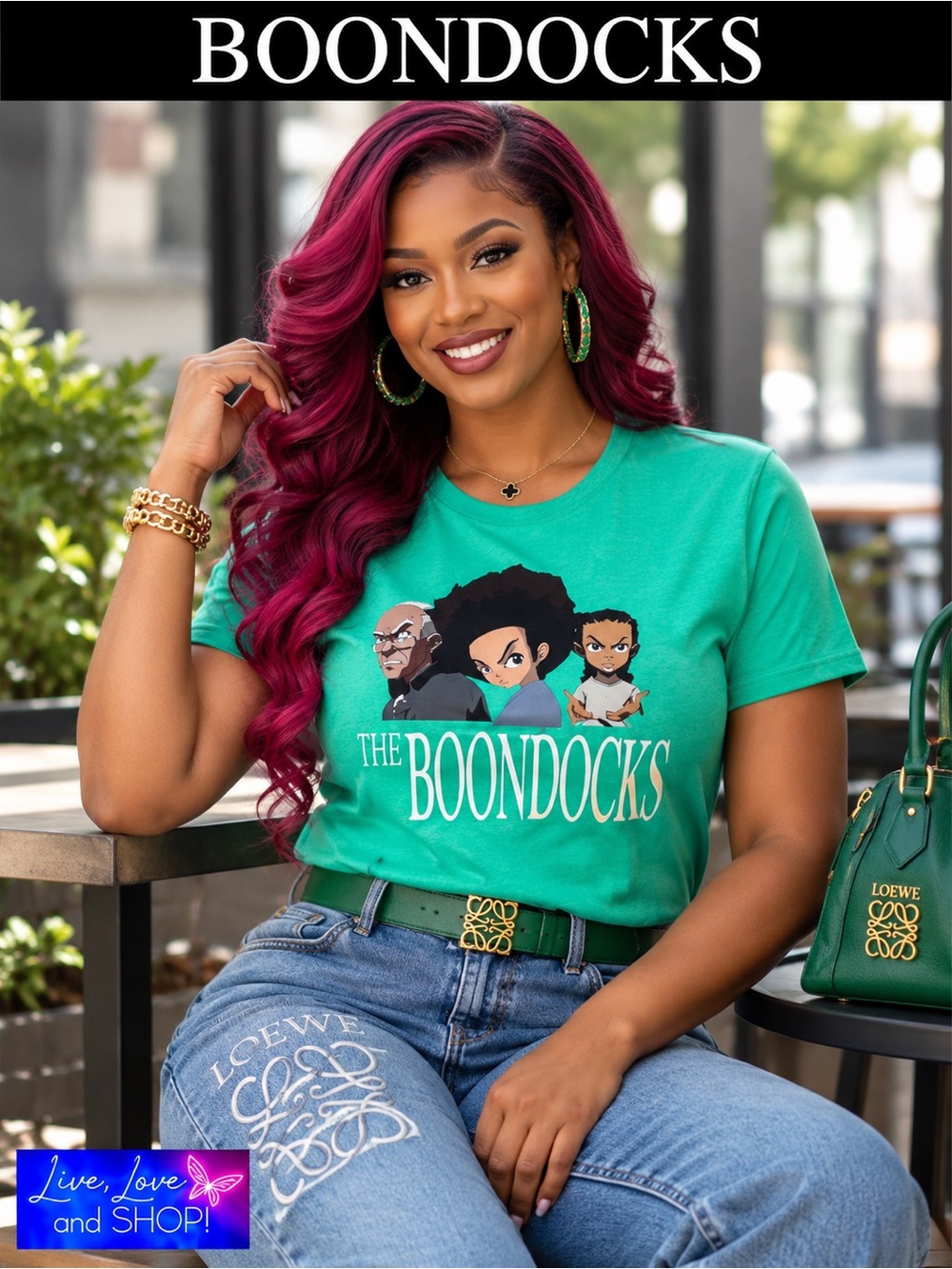 BOONDOCKS U-Neck Short Sleeve T Shirt: Green, Unisex. NWOT